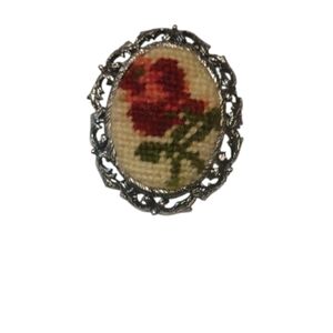 Vintage Floral Brooch Or Charm with Silver Frame